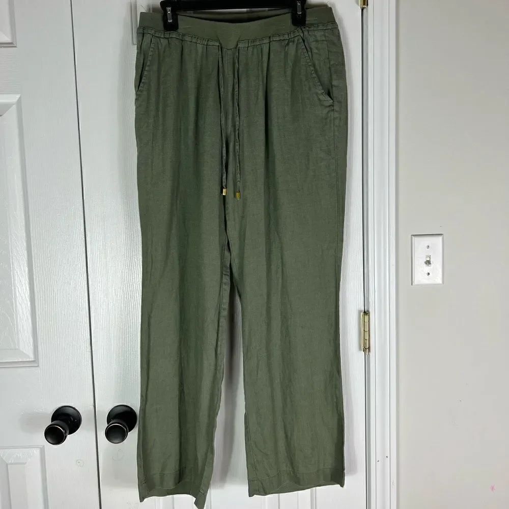 Ellen Tracy Olive Womens Linen Pants Size M